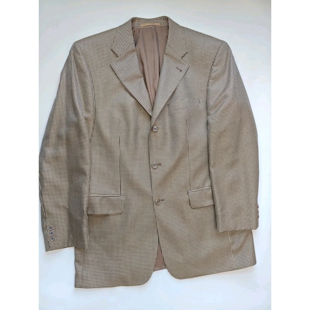 Bartolini Mens Wool Silk Sport Coat 40R Black Gold Geometric Italy 3 Button W703